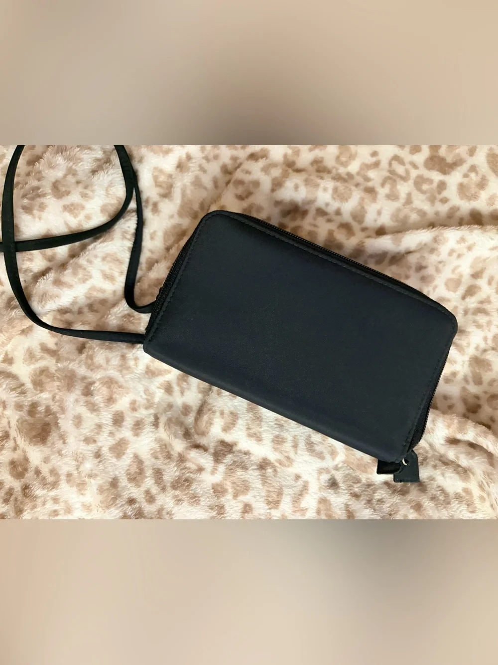 Classic Black Double-Zip Wallet w. Strap | EUC | Two Interior Compartments